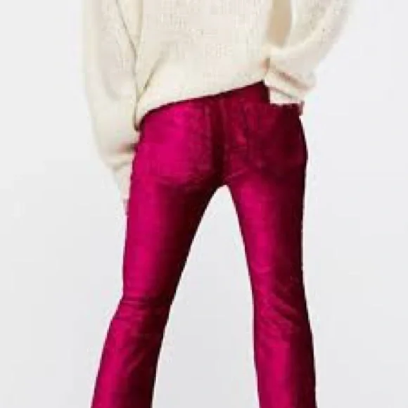 Free People Stretch Velour Crushed Velvet Crop Flare Pants Size 24 - Picture 5 of 9